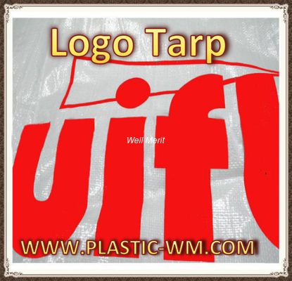 White Color Logo Printed  Relief Tarpaulin  Outdoor Sheet Tarps with Logo Manufacture